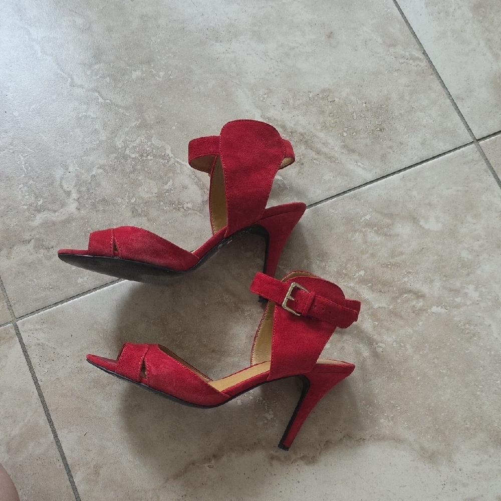 Elegant Red Suede Women's Heels